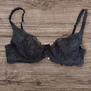 VICTORIA'S SECRET Style 766 Black Lace Lined Gold Label Vintage USA Bra 36B